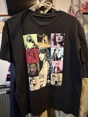 Taylor Swift Black Short Sleeve Graphic Tee with Multicolor Photo Grid